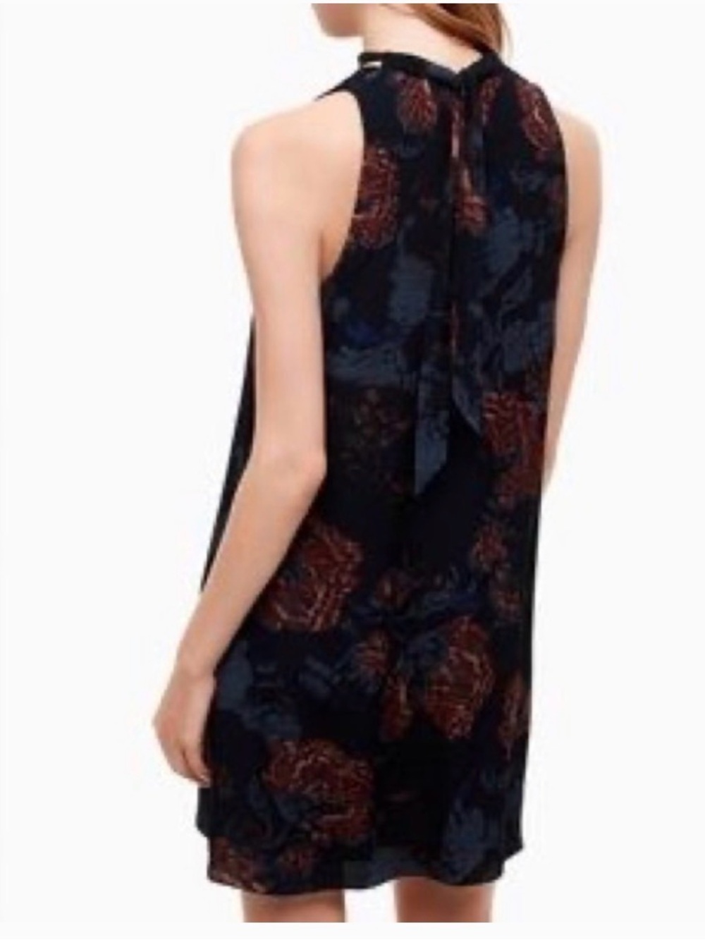 Aritzia Wilfred Black Dress with Navy and Rust Floral Accents - Picture 6 of 6